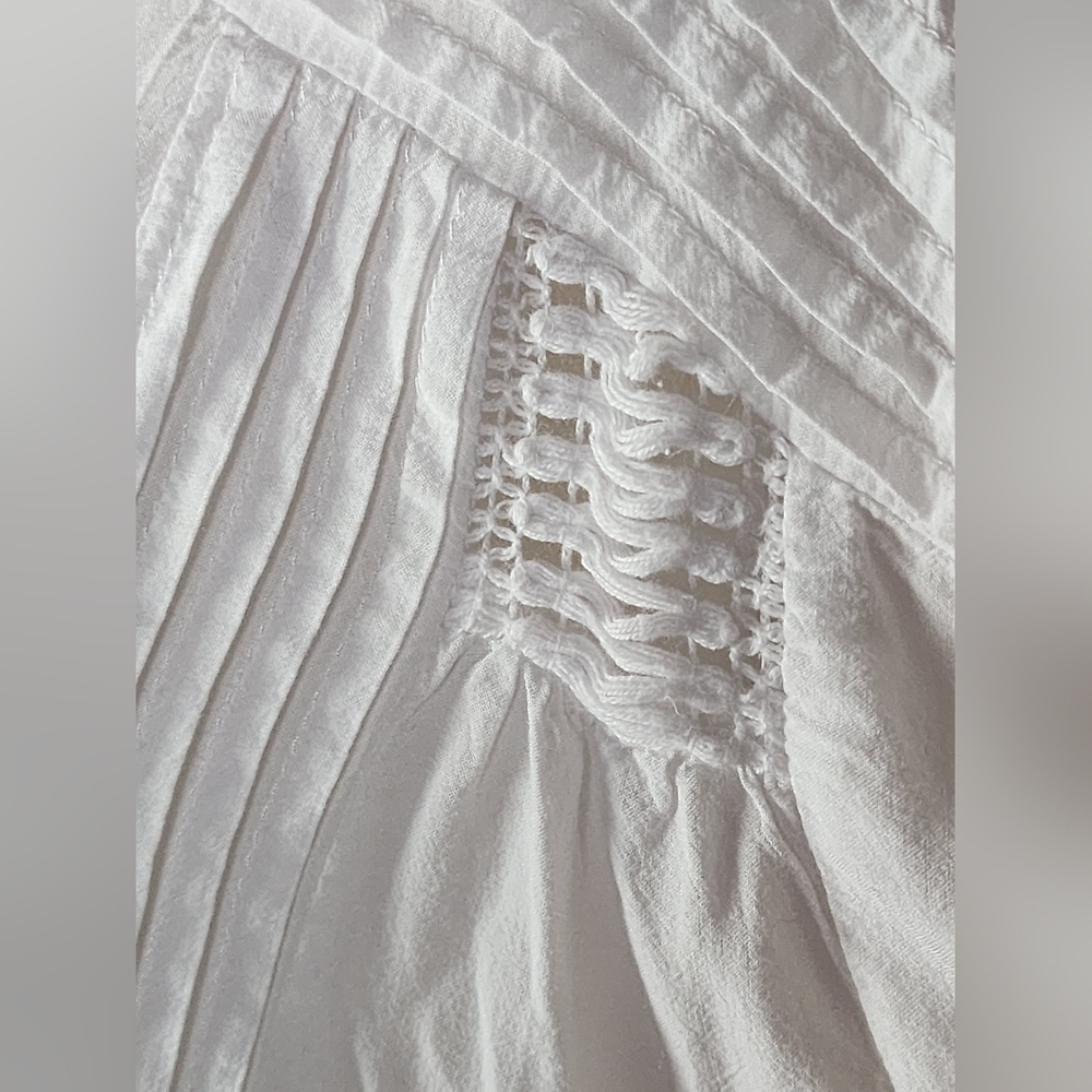 Tasha Polizzi White Embroidered Pintuck Lace Boho Tunic Blouse S - Picture 10 of 15